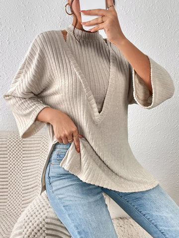 Frenchy Solid Halter Top & Deep V Drop Shoulder Tee