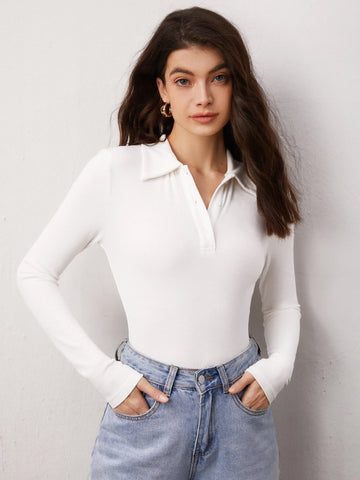 BASICS Cotton Solid Polo Neck Tee