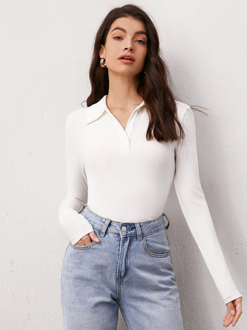 BASICS Cotton Solid Polo Neck Tee