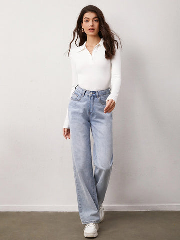 BASICS Cotton Solid Polo Neck Tee