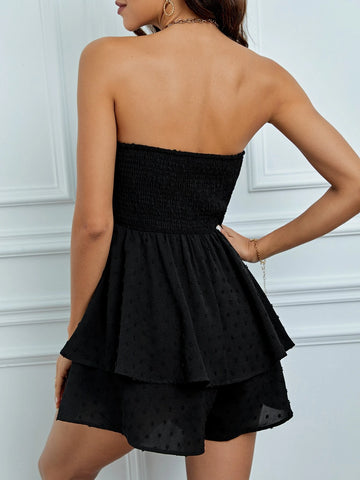 Tall Solid Ruched Bust Tube Romper