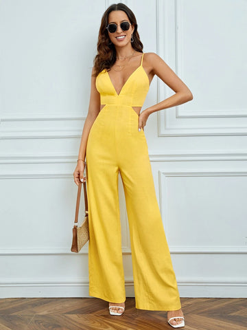 Tall Plunging Neck Wide Leg Cami Jumpsuit