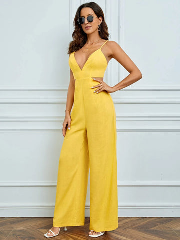 Tall Plunging Neck Wide Leg Cami Jumpsuit