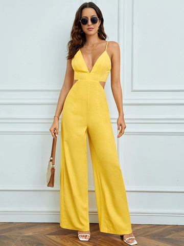 Tall Plunging Neck Wide Leg Cami Jumpsuit