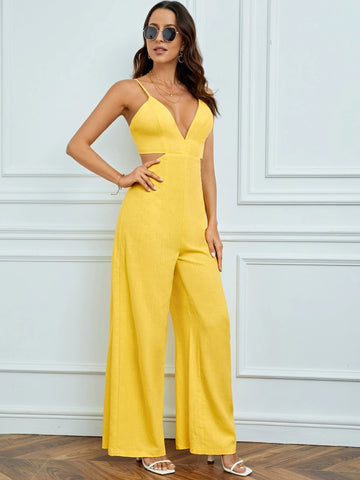 Tall Plunging Neck Wide Leg Cami Jumpsuit