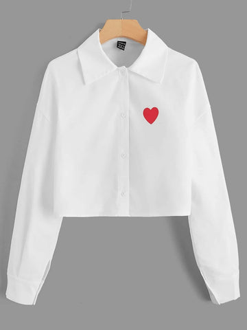 EZwear Heart Print Drop Shoulder Shirt