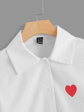 EZwear Heart Print Drop Shoulder Shirt