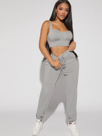 Ruched Bust Crop Tank Top & Sweatpants Set