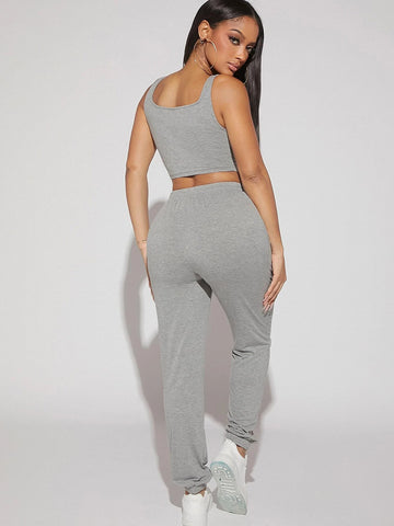 Ruched Bust Crop Tank Top & Sweatpants Set
