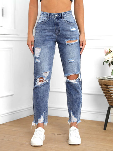 Ripped Raw Hem Jeans