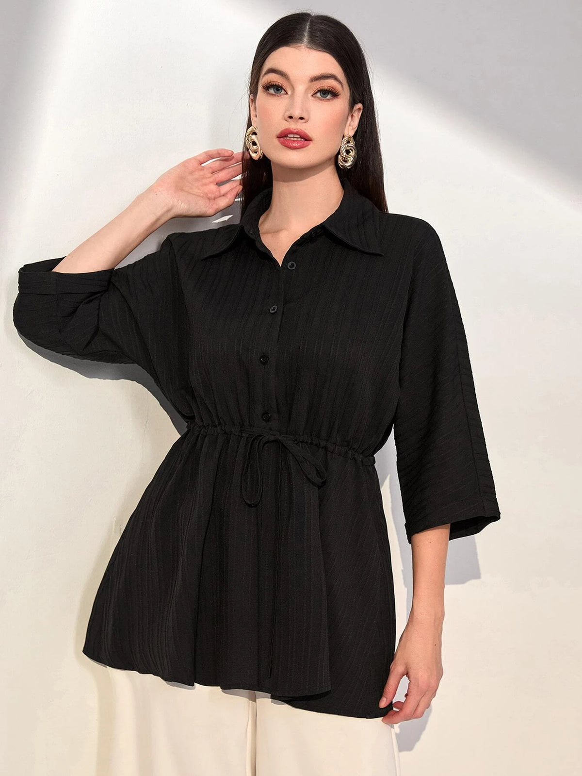 Solid Drawstring Waist Shirt