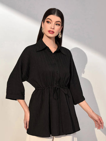 Solid Drawstring Waist Shirt