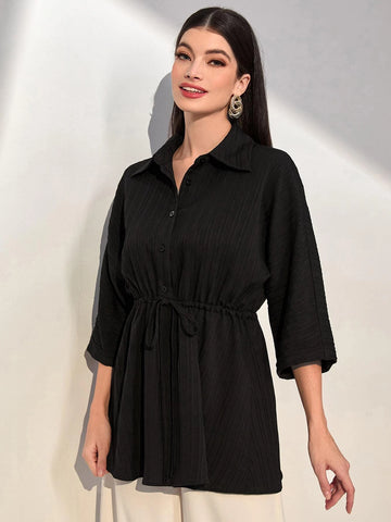 Solid Drawstring Waist Shirt