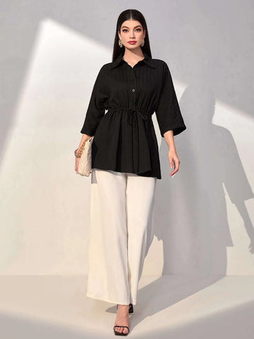 Solid Drawstring Waist Shirt