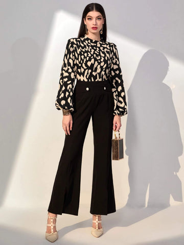 Allover Print Lantern Sleeve Blouse