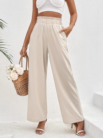 Paperbag Waist Slant Pocket Wide Leg Pants