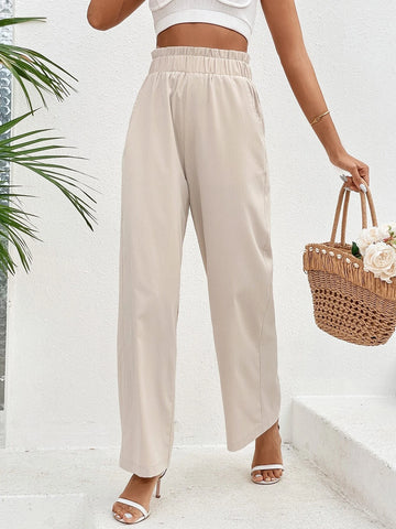 Paperbag Waist Slant Pocket Wide Leg Pants