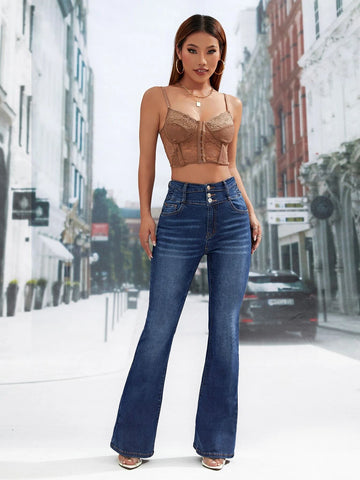 Button Front Flare Leg Jeans