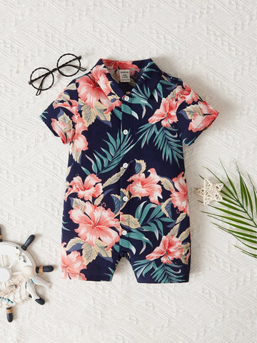 Baby Tropical Print Shirt Romper