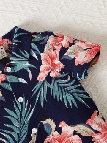 Baby Tropical Print Shirt Romper