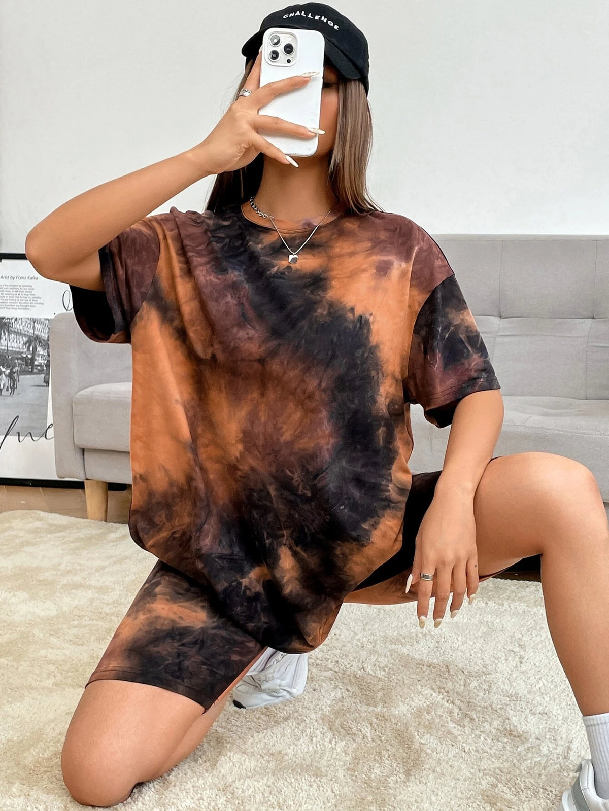 EZwear Tie Dye Drop Shoulder Tee & Biker Shorts