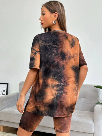 EZwear Tie Dye Drop Shoulder Tee & Biker Shorts