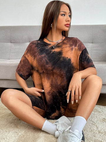 EZwear Tie Dye Drop Shoulder Tee & Biker Shorts