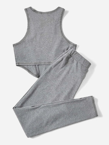 EZwear Letter Embroidery Crop Tank Top & Leggings
