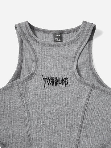EZwear Letter Embroidery Crop Tank Top & Leggings