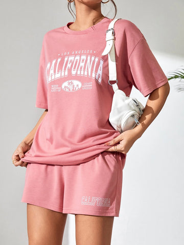 Letter Graphic Drop Shoulder Tee & Shorts