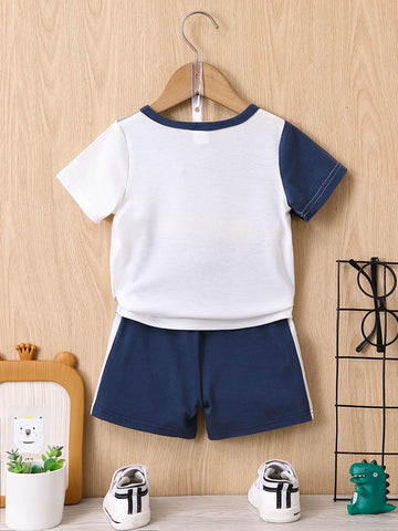 Baby Dinosaur Print Colorblock Tee & Shorts