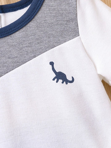Baby Dinosaur Print Colorblock Tee & Shorts