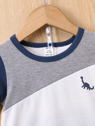 Baby Dinosaur Print Colorblock Tee & Shorts