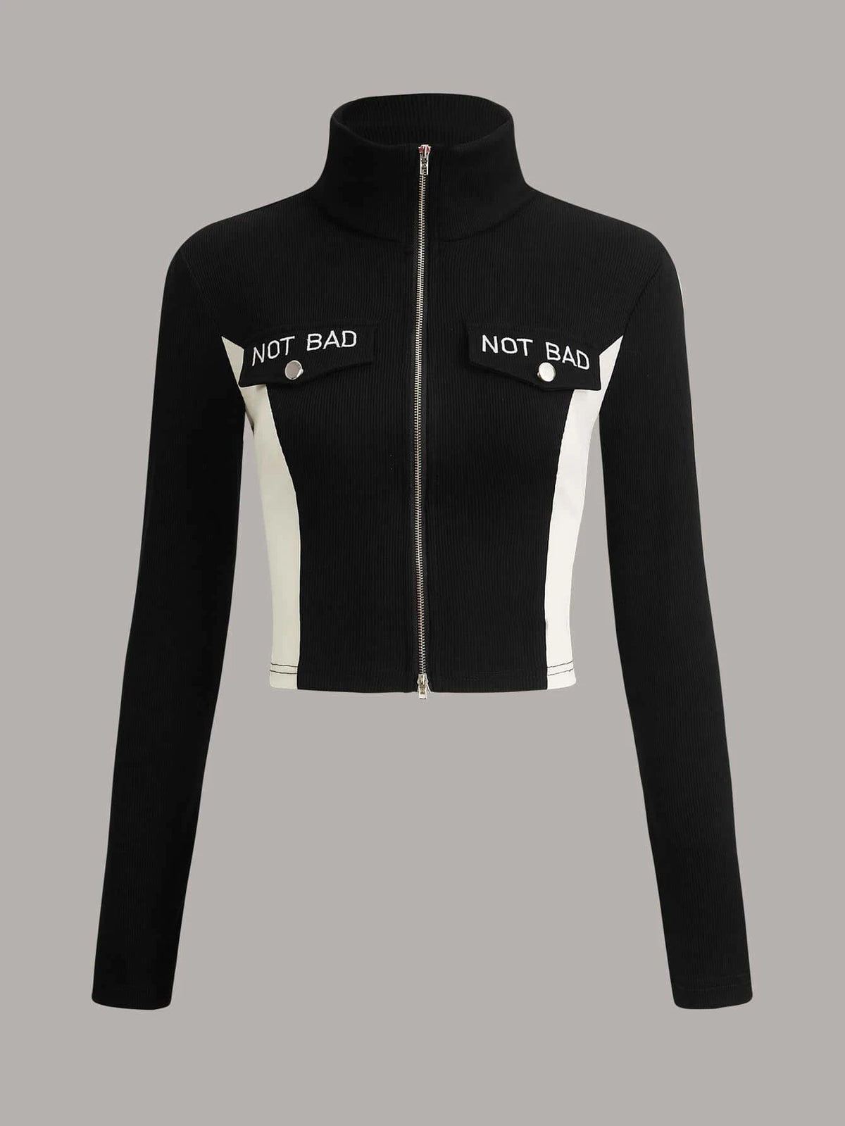 ICON Letter Graphic Colorblock Zip Up Crop Tee