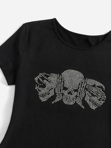 Rhinestone Skeleton Pattern Slim Fit Bodysuit