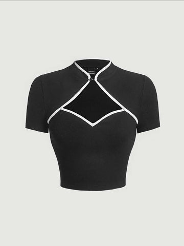 Contrast Binding Cut Out Front Tee
