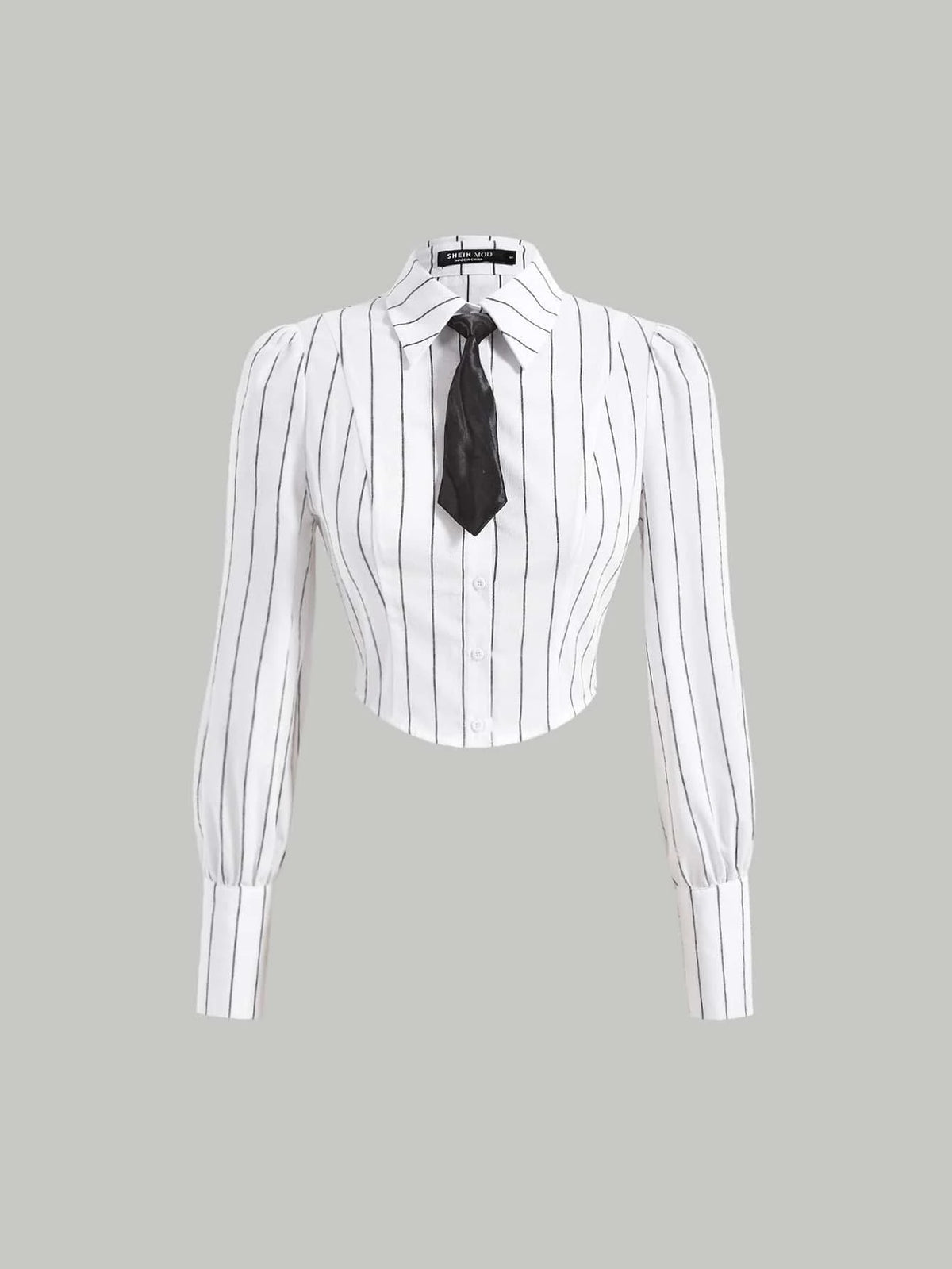 MOD Striped Tie Neck Crop Shirt