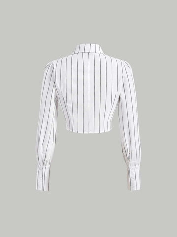 MOD Striped Tie Neck Crop Shirt