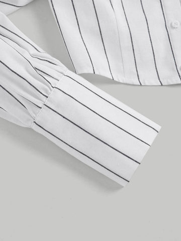 MOD Striped Tie Neck Crop Shirt
