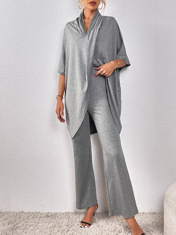 Batwing Sleeve Asymmetrical Hem Top & Pants