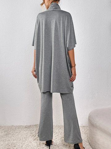 Batwing Sleeve Asymmetrical Hem Top & Pants