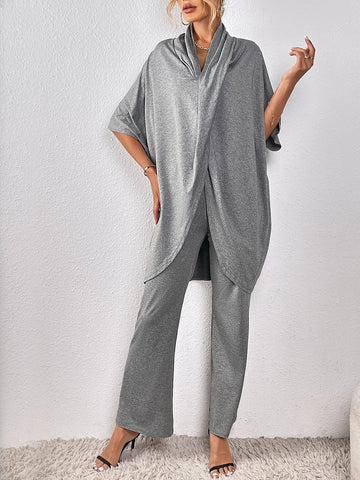 Batwing Sleeve Asymmetrical Hem Top & Pants