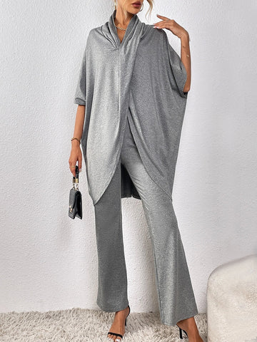 Batwing Sleeve Asymmetrical Hem Top & Pants