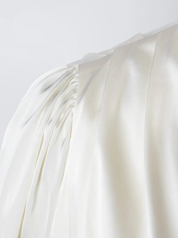 Asymmetrical Neck Lantern Sleeve Satin Top