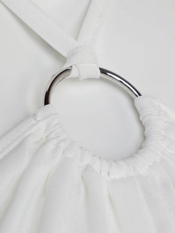 VCAY Solid Split Hem Halter Top & Wide Leg Pants