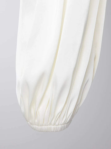 Asymmetrical Neck Lantern Sleeve Satin Top