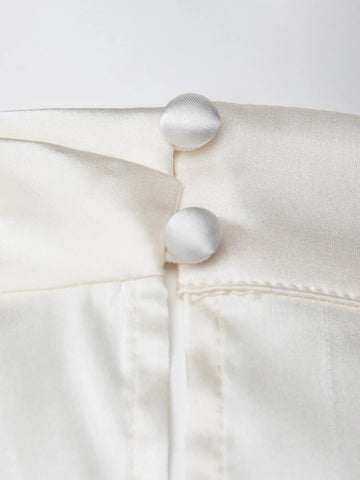 Asymmetrical Neck Lantern Sleeve Satin Top