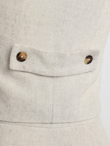 VCAY Solid Button Front Vest Blazer & Wide Leg Pants