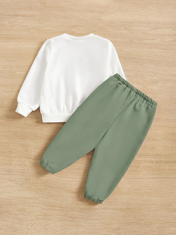 Baby Letter Graphic Pullover & Drawstring Waist Pants
