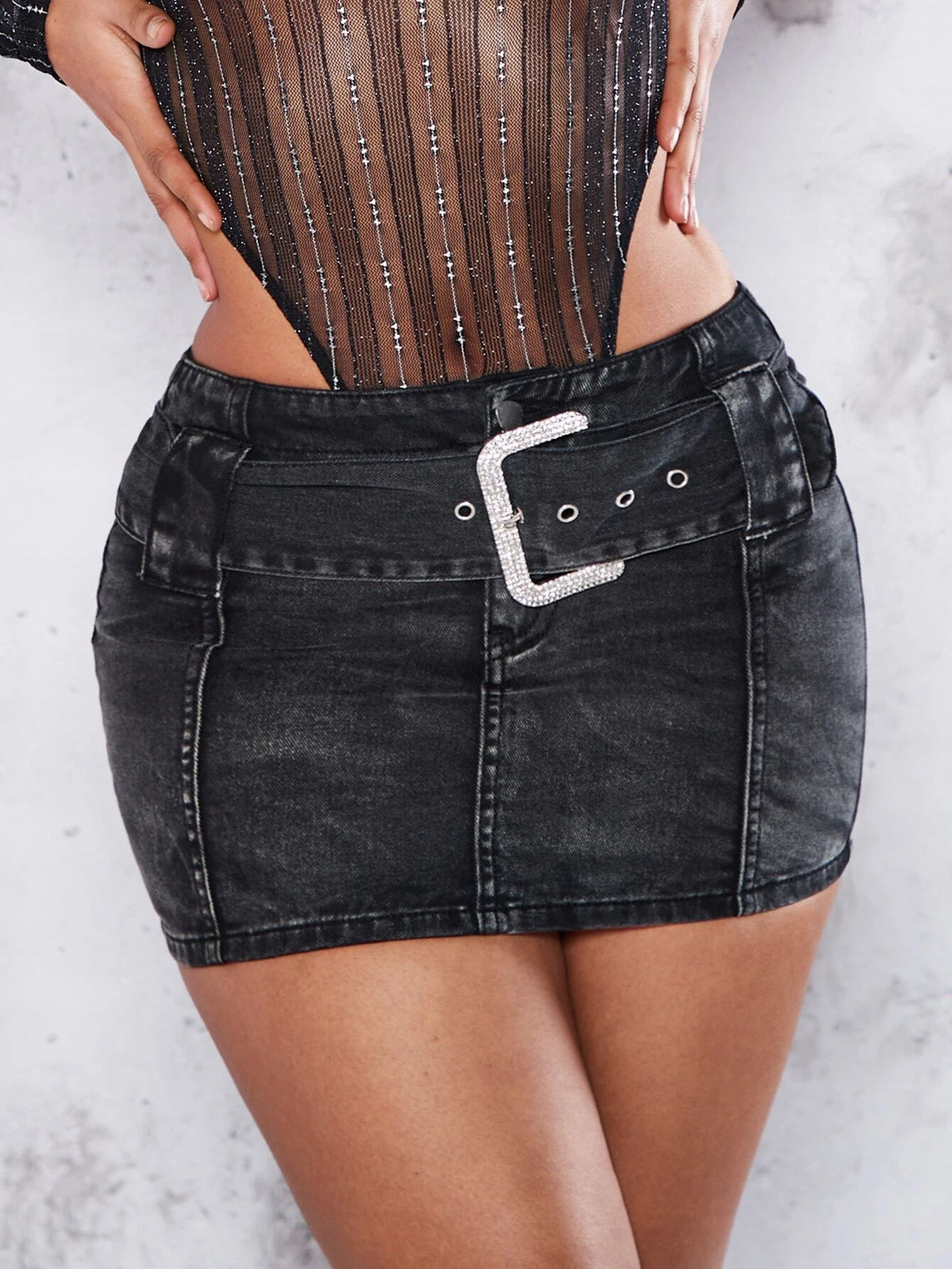 BAE Buckle Belted Bodycon Skirt